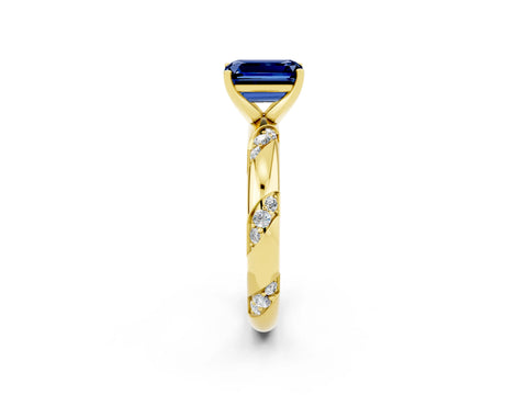 Yellow gold Emerald Cut Solitaire Diamond Engagement Ring with Twisted Pave Band and Four-Prong Setting_2