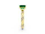 Yellow gold Emerald Cut Solitaire Diamond Engagement Ring with Twisted Pave Band and Four-Prong Setting_2