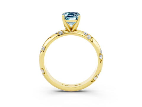 Yellow gold Emerald Cut Solitaire Diamond Engagement Ring with Twisted Pave Band and Four-Prong Setting_3