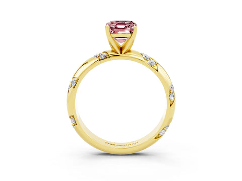 Yellow gold Emerald Cut Solitaire Diamond Engagement Ring with Twisted Pave Band and Four-Prong Setting_3