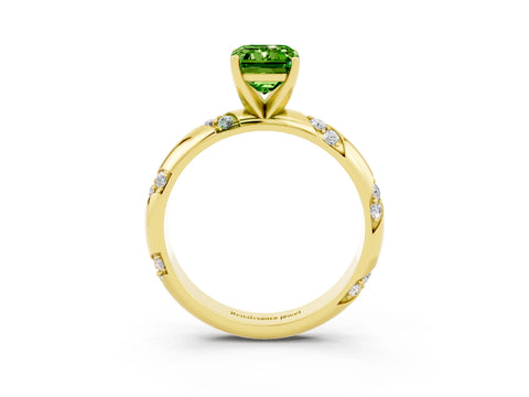 Yellow gold Emerald Cut Solitaire Diamond Engagement Ring with Twisted Pave Band and Four-Prong Setting_3