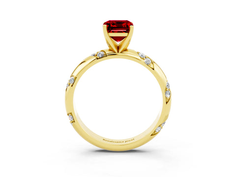 Yellow gold Emerald Cut Solitaire Diamond Engagement Ring with Twisted Pave Band and Four-Prong Setting_3