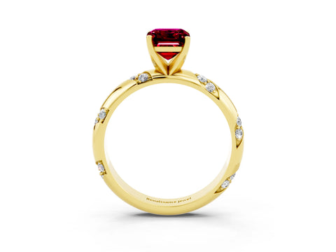 Yellow gold Emerald Cut Solitaire Diamond Engagement Ring with Twisted Pave Band and Four-Prong Setting_3