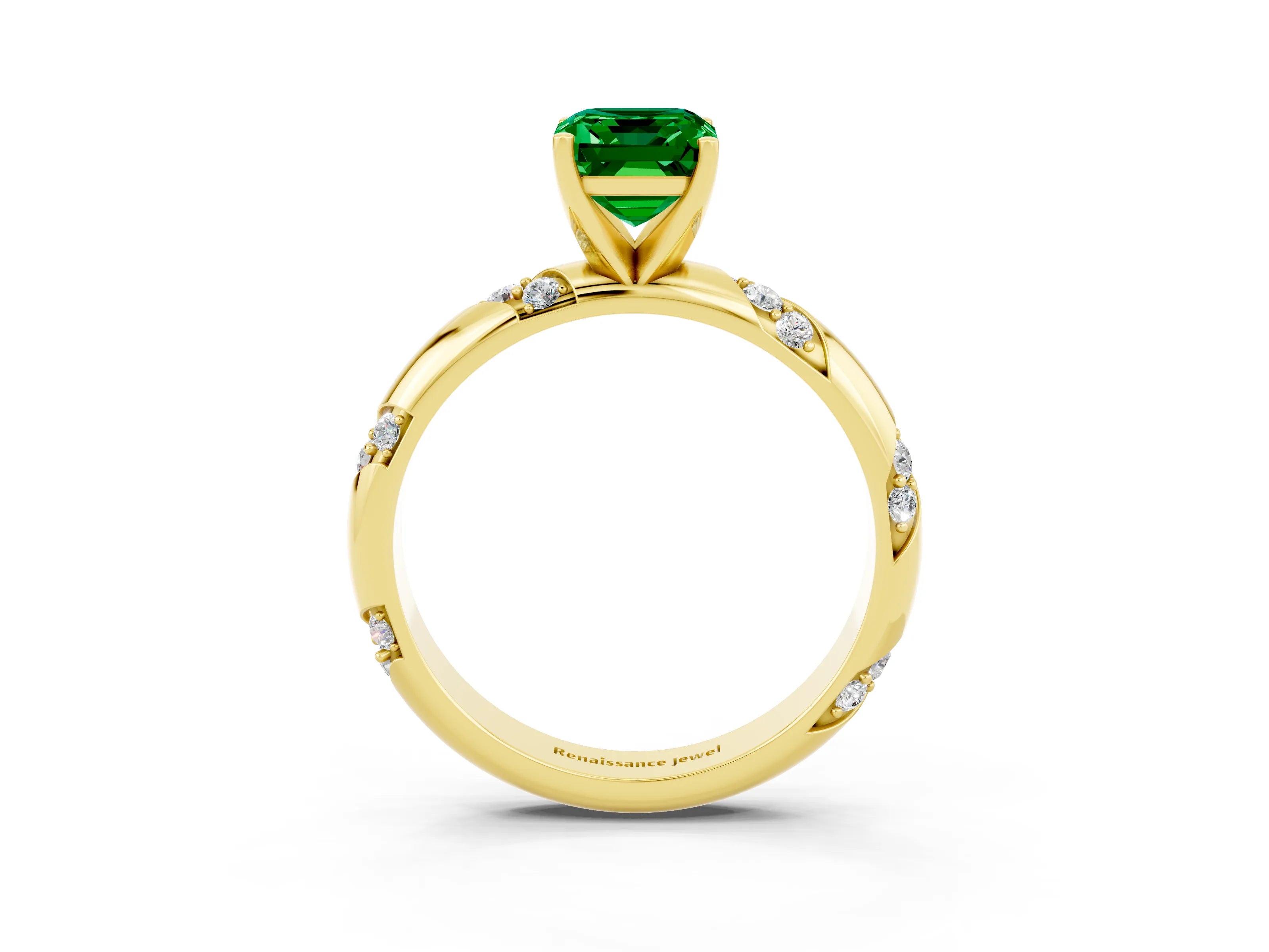 Yellow gold Emerald Cut Solitaire Diamond Engagement Ring with Twisted Pave Band and Four-Prong Setting_3