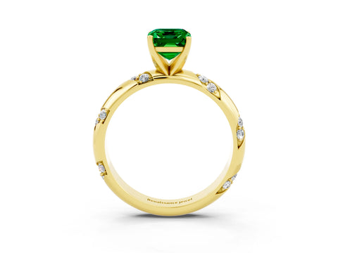 Yellow gold Emerald Cut Solitaire Diamond Engagement Ring with Twisted Pave Band and Four-Prong Setting_3