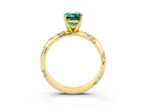 Yellow gold Emerald Cut Solitaire Diamond Engagement Ring with Twisted Pave Band and Four-Prong Setting_3