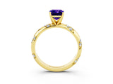 Yellow gold Emerald Cut Solitaire Diamond Engagement Ring with Twisted Pave Band and Four-Prong Setting_3