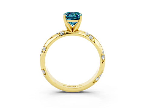 Yellow gold Emerald Cut Solitaire Diamond Engagement Ring with Twisted Pave Band and Four-Prong Setting_3
