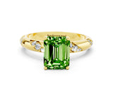 Yellow gold Emerald Cut Solitaire Diamond Engagement Ring with Twisted Pave Band and Four-Prong Setting