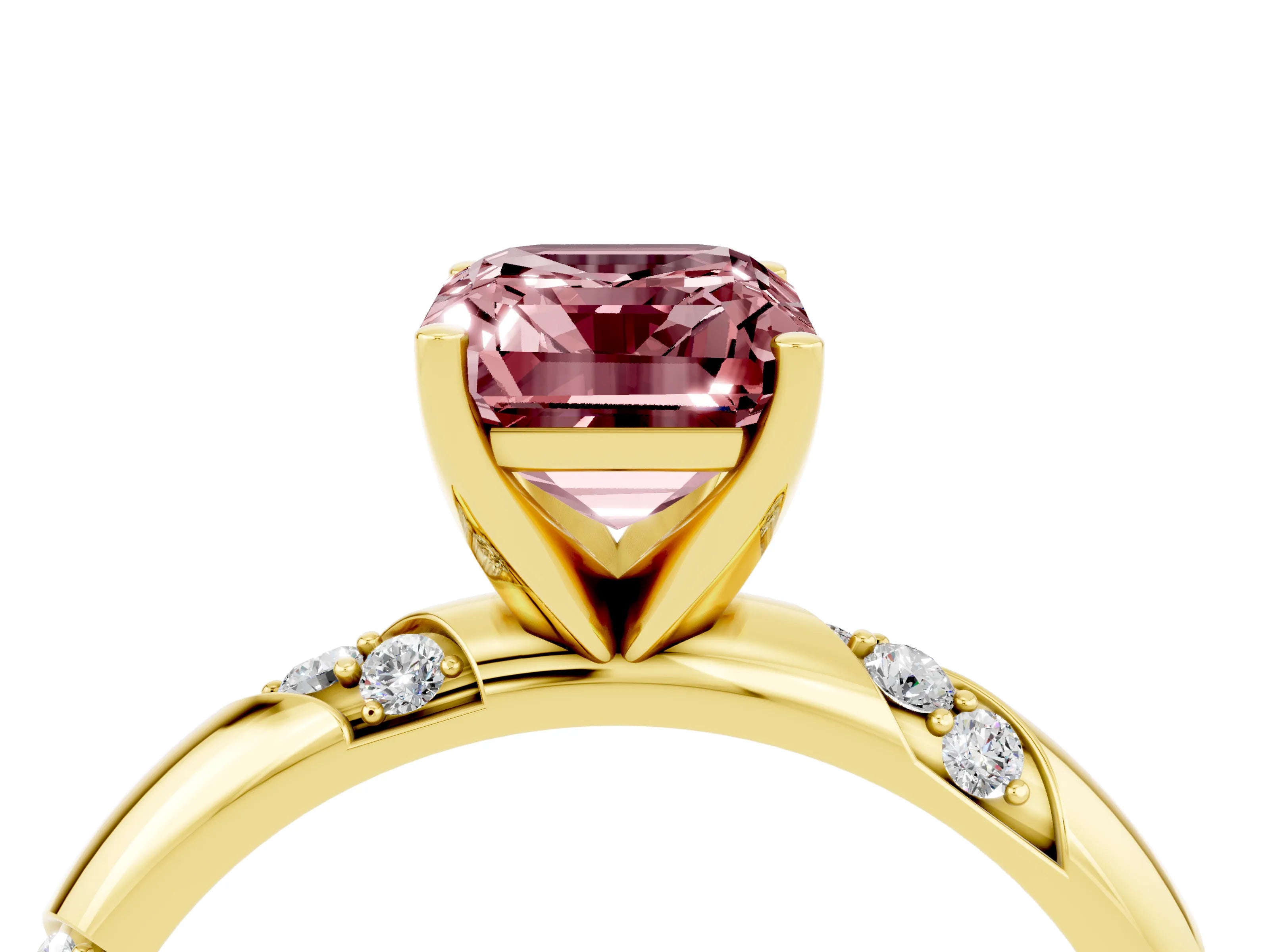 Yellow gold Emerald Cut Solitaire Diamond Engagement Ring with Twisted Pave Band and Four-Prong Setting_4