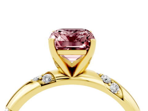 Yellow gold Emerald Cut Solitaire Diamond Engagement Ring with Twisted Pave Band and Four-Prong Setting_4