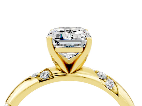 Yellow gold Emerald Cut Solitaire Diamond Engagement Ring with Twisted Pave Band and Four-Prong Setting_4