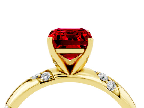 Yellow gold Emerald Cut Solitaire Diamond Engagement Ring with Twisted Pave Band and Four-Prong Setting_4