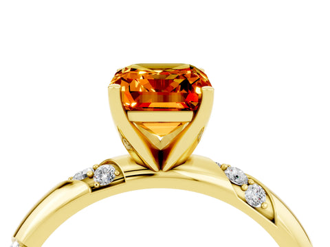 Yellow gold Emerald Cut Solitaire Diamond Engagement Ring with Twisted Pave Band and Four-Prong Setting_4