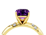 Yellow gold Emerald Cut Solitaire Diamond Engagement Ring with Twisted Pave Band and Four-Prong Setting_4