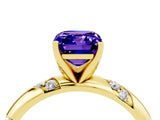 Yellow gold Emerald Cut Solitaire Diamond Engagement Ring with Twisted Pave Band and Four-Prong Setting_4