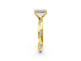 Yellow gold Emerald Cut Solitaire Diamond Engagement Ring with Twisted Pave Band and Four-Prong Setting_5