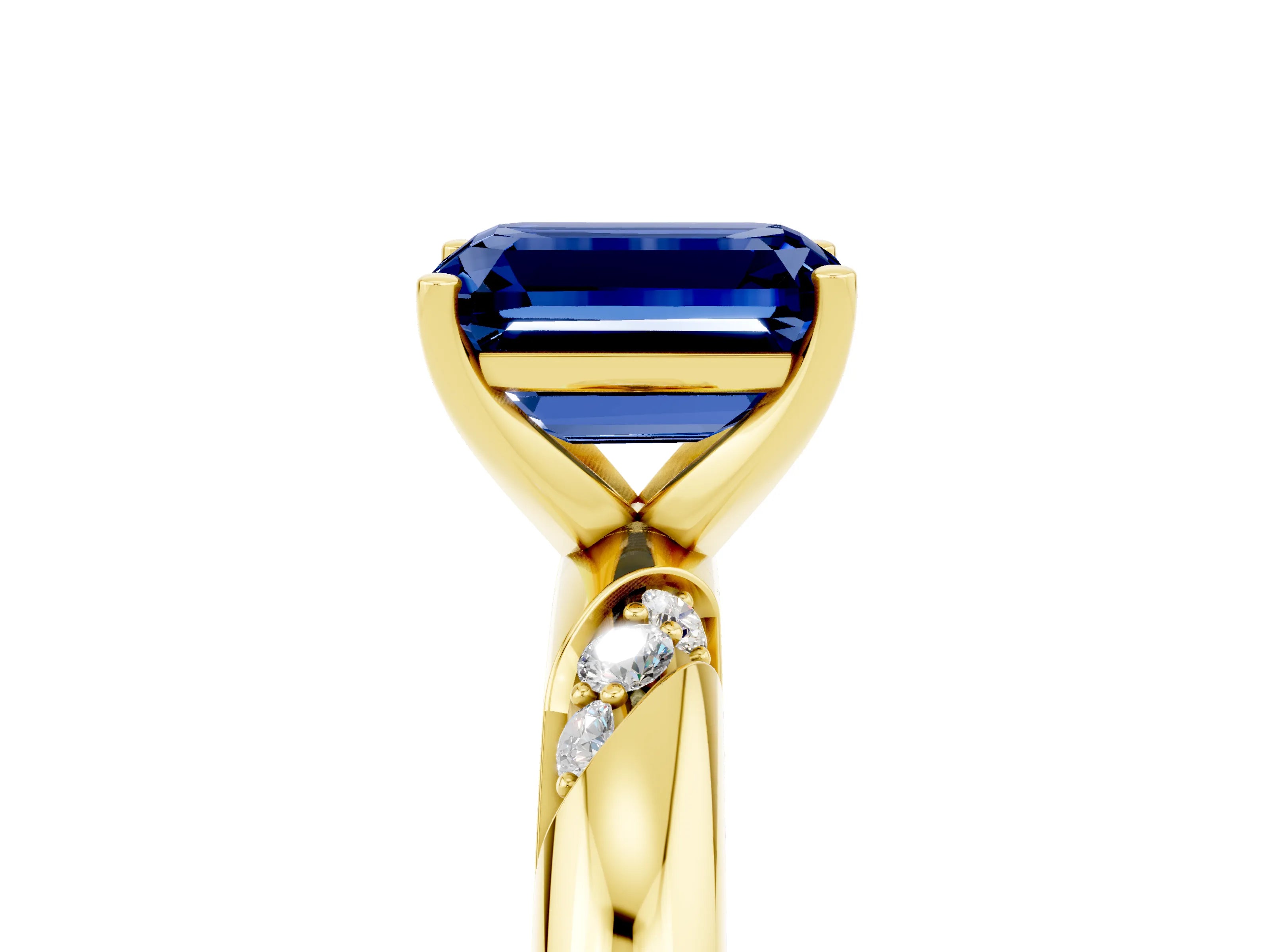 Yellow gold Emerald Cut Solitaire Diamond Engagement Ring with Twisted Pave Band and Four-Prong Setting_5