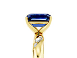Yellow gold Emerald Cut Solitaire Diamond Engagement Ring with Twisted Pave Band and Four-Prong Setting_5