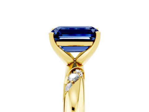 Yellow gold Emerald Cut Solitaire Diamond Engagement Ring with Twisted Pave Band and Four-Prong Setting_5