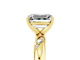 Yellow gold Emerald Cut Solitaire Diamond Engagement Ring with Twisted Pave Band and Four-Prong Setting_5