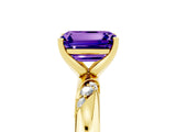 Yellow gold Emerald Cut Solitaire Diamond Engagement Ring with Twisted Pave Band and Four-Prong Setting_5