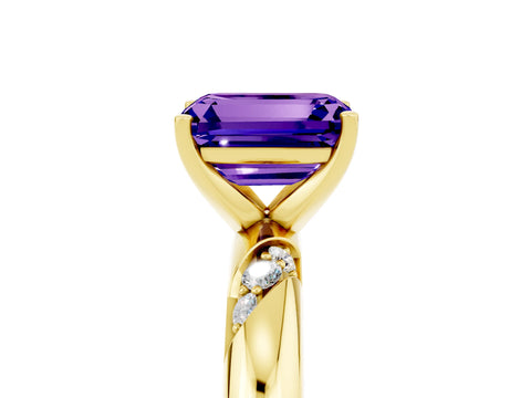 Yellow gold Emerald Cut Solitaire Diamond Engagement Ring with Twisted Pave Band and Four-Prong Setting_5