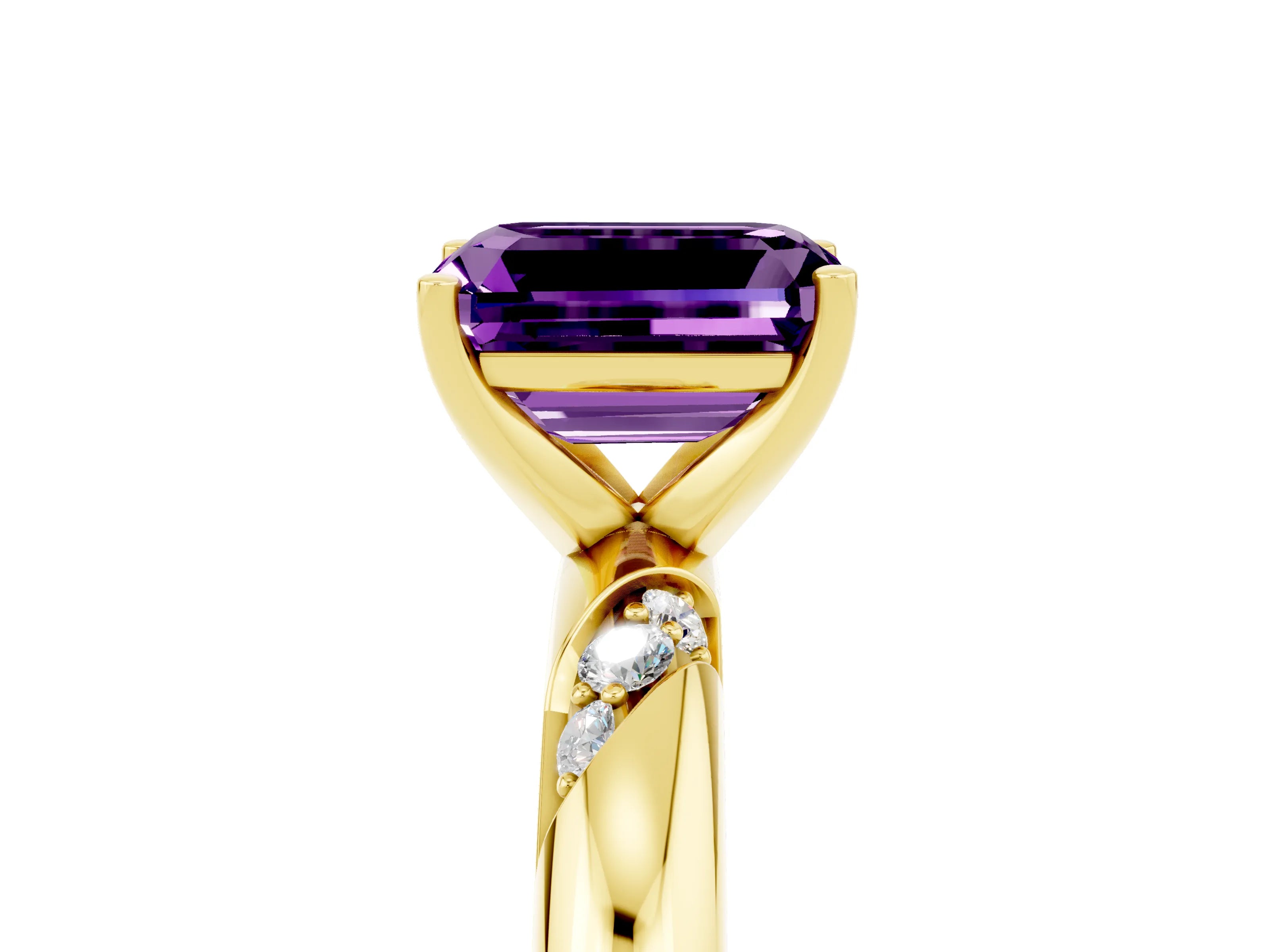 Yellow gold Emerald Cut Solitaire Diamond Engagement Ring with Twisted Pave Band and Four-Prong Setting_5