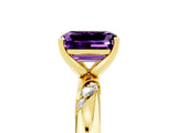 Yellow gold Emerald Cut Solitaire Diamond Engagement Ring with Twisted Pave Band and Four-Prong Setting_5