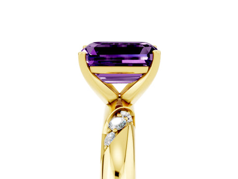 Yellow gold Emerald Cut Solitaire Diamond Engagement Ring with Twisted Pave Band and Four-Prong Setting_5