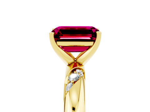 Yellow gold Emerald Cut Solitaire Diamond Engagement Ring with Twisted Pave Band and Four-Prong Setting_5