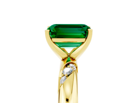 Yellow gold Emerald Cut Solitaire Diamond Engagement Ring with Twisted Pave Band and Four-Prong Setting_5