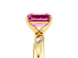 Yellow gold Emerald Cut Solitaire Diamond Engagement Ring with Twisted Pave Band and Four-Prong Setting_5