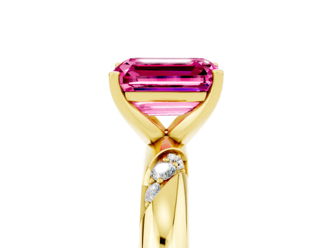 Yellow gold Emerald Cut Solitaire Diamond Engagement Ring with Twisted Pave Band and Four-Prong Setting_5