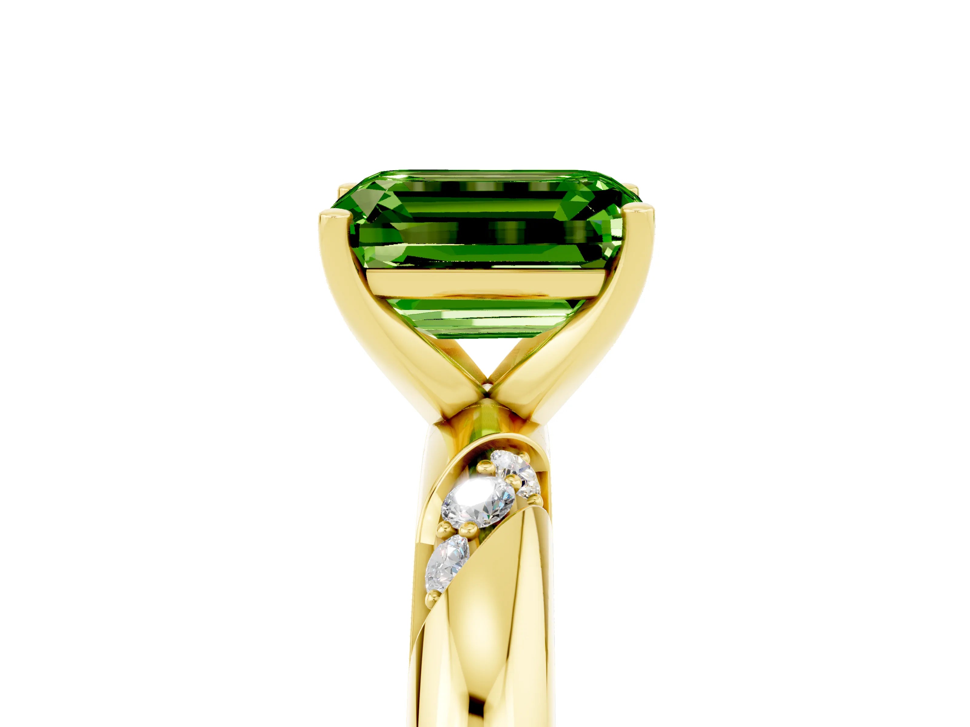 Yellow gold Emerald Cut Solitaire Diamond Engagement Ring with Twisted Pave Band and Four-Prong Setting_5