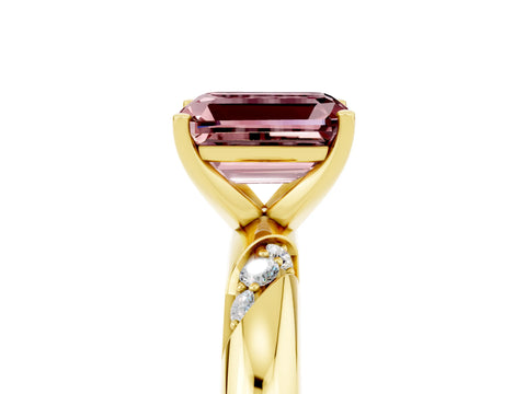 Yellow gold Emerald Cut Solitaire Diamond Engagement Ring with Twisted Pave Band and Four-Prong Setting_5