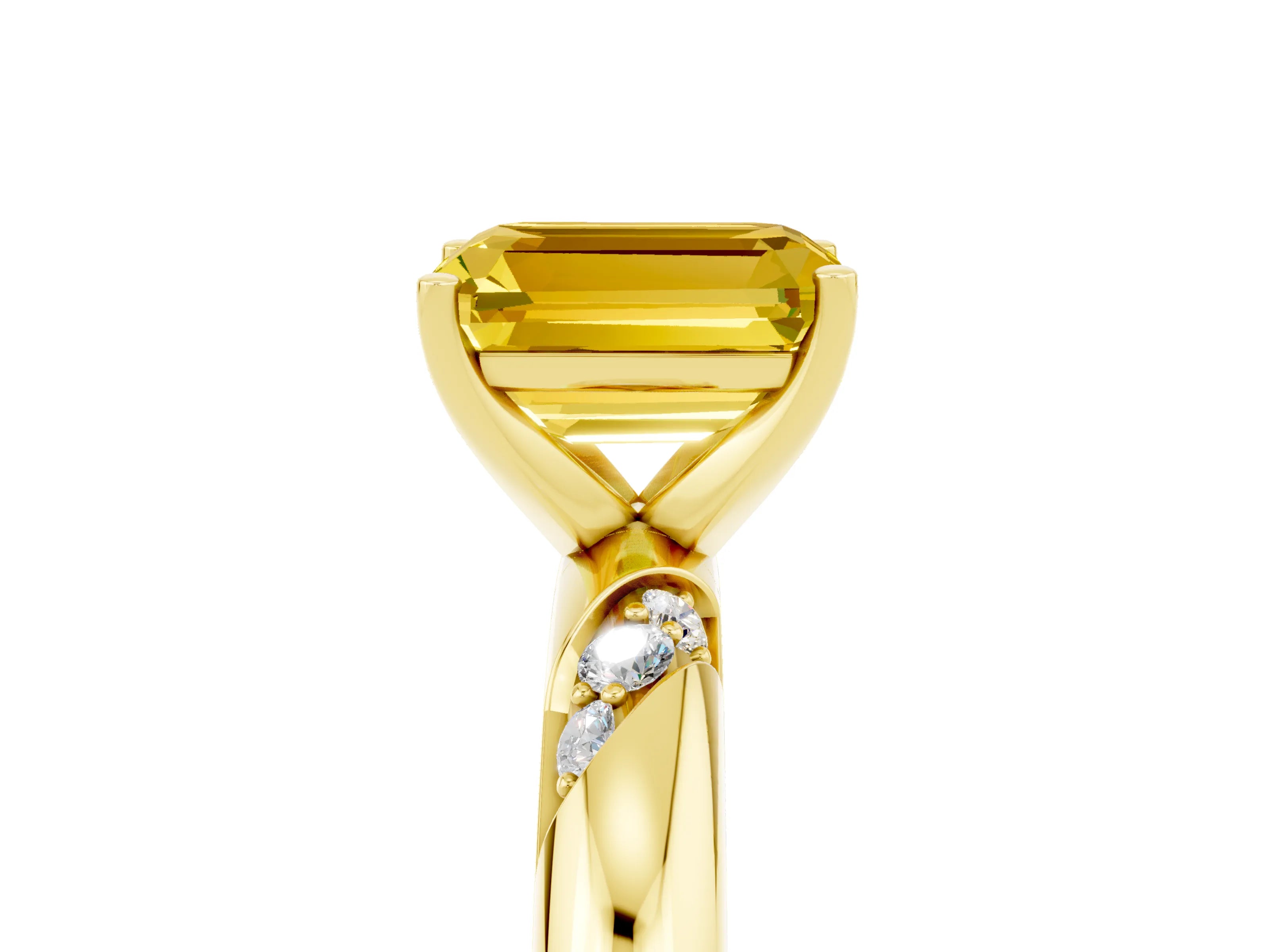 Yellow gold Emerald Cut Solitaire Diamond Engagement Ring with Twisted Pave Band and Four-Prong Setting_5