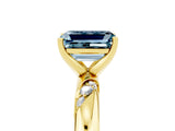 Yellow gold Emerald Cut Solitaire Diamond Engagement Ring with Twisted Pave Band and Four-Prong Setting_5