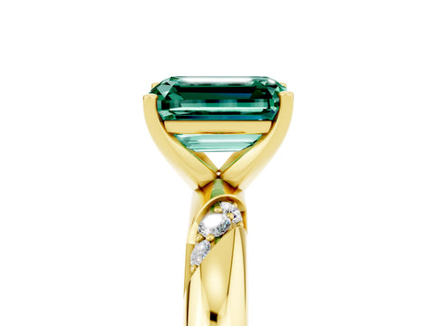 Yellow gold Emerald Cut Solitaire Diamond Engagement Ring with Twisted Pave Band and Four-Prong Setting_5