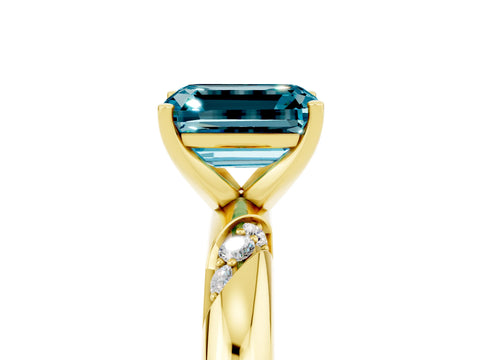 Yellow gold Emerald Cut Solitaire Diamond Engagement Ring with Twisted Pave Band and Four-Prong Setting_5