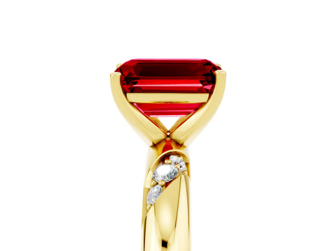 Yellow gold Emerald Cut Solitaire Diamond Engagement Ring with Twisted Pave Band and Four-Prong Setting_5