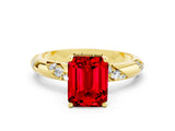 Yellow gold Emerald Cut Solitaire Diamond Engagement Ring with Twisted Pave Band and Four-Prong Setting