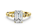 Yellow gold Emerald Cut Solitaire Diamond Ring with Infinity Twist Band and Four-Prong Setting_9