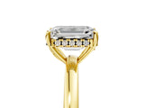 Yellow gold Emerald Cut Solitaire Diamond Ring with Prong Setting and Plain Band_12