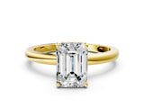 Yellow gold Emerald Cut Solitaire Diamond Ring with Prong Setting and Plain Band_7