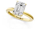 Yellow gold Emerald Cut Solitaire Diamond Ring with Prong Setting and Plain Band_8