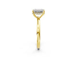 Yellow gold Emerald Cut Solitaire Diamond Ring with Prong Setting and Plain Band_9