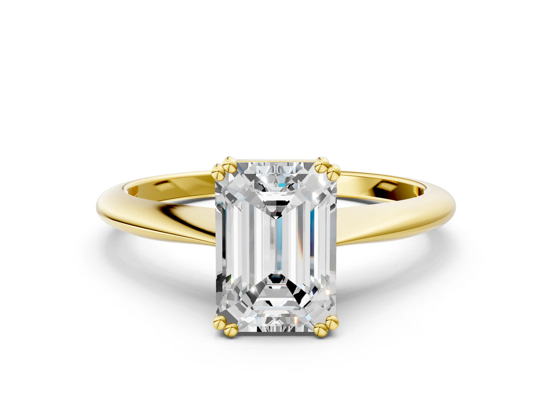 Yellow gold Emerald Cut Solitaire Diamond Ring with Six-Prong Setting and Classic Band_12