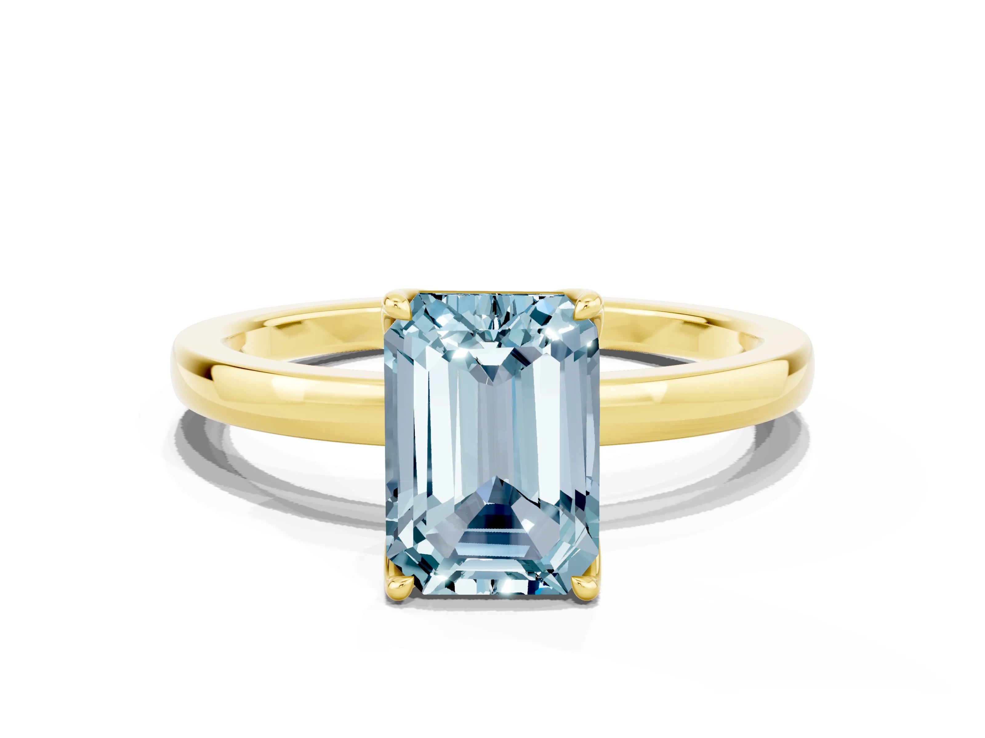 Yellow gold Emerald Cut Solitaire Diamond Ring with Thin Band and Four-Prong Setting