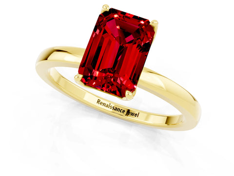 Yellow gold Emerald Cut Solitaire Diamond Ring with Thin Band and Four-Prong Setting_1